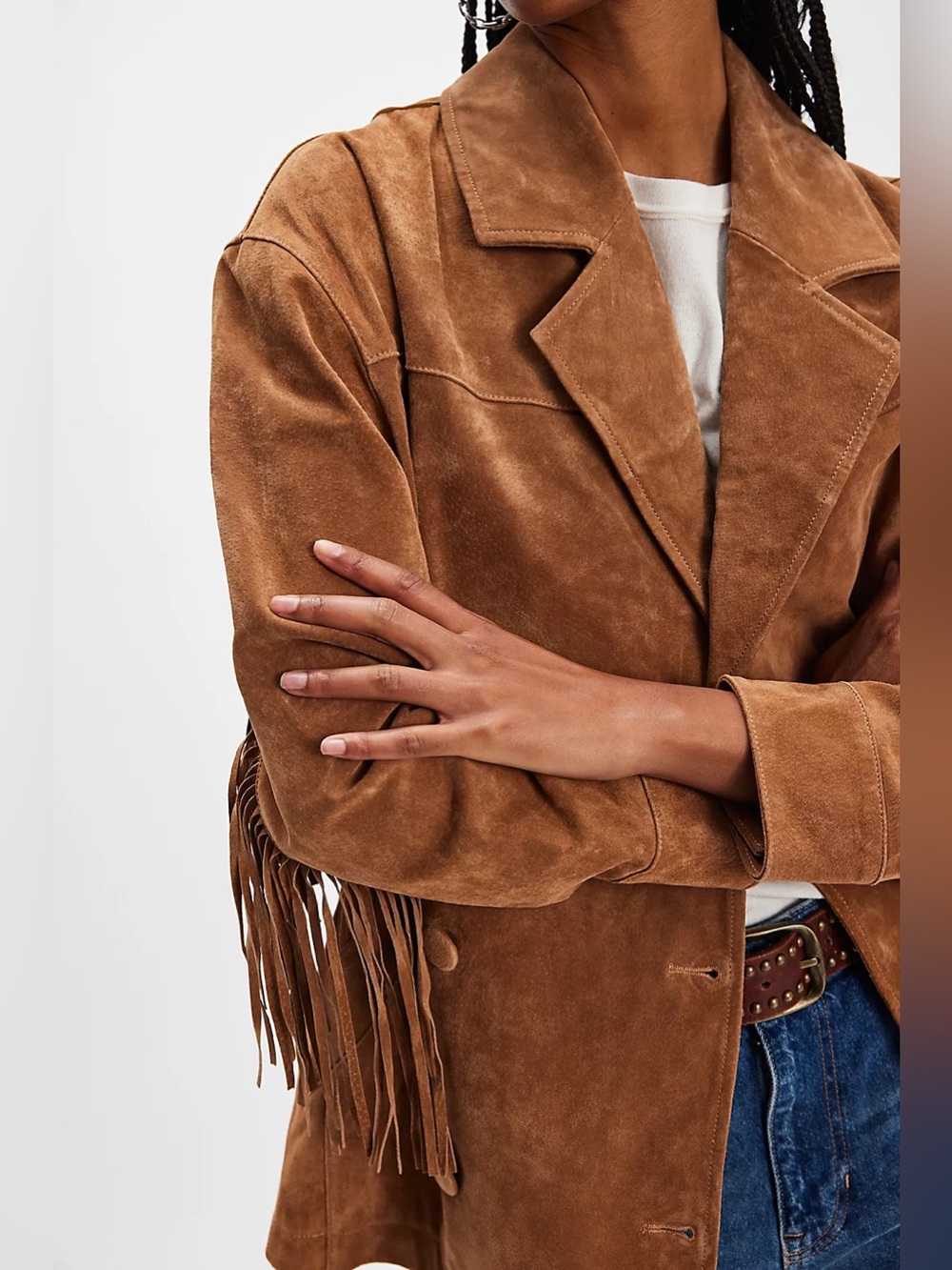 Blank NYC Brown Suede Double-Breasted fringe Jacket xs - Picture 6 of 13